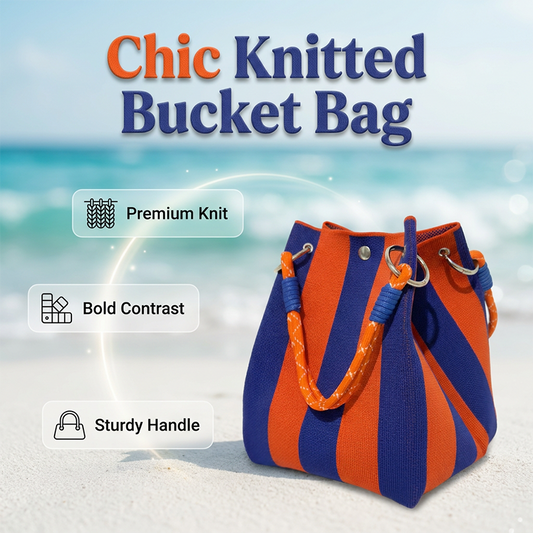 💐50% OFF ! Striped Knit Bucket Handbag – Lightweight & Foldable for Travel 🧶👜【Limited Offer】