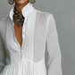👗 50% OFF! ✨ Pleated White Maxi Dress – High-Neck & Flattering Silhouette ⏰🔥 【Flash Sale】