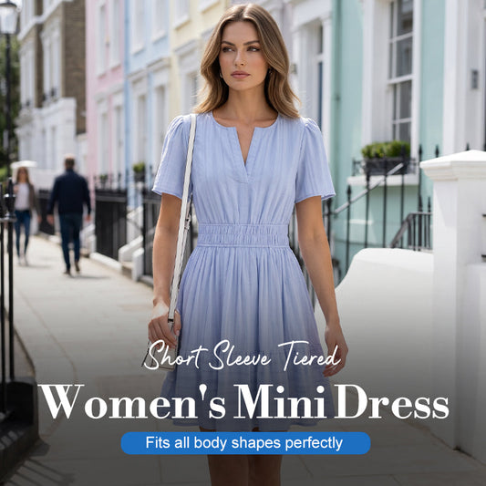 💐 EXCEPTIONAL PROMO -50%! Short Sleeve Tiered Mini Dress – Flowy Fabric, Flattering Cut 🌸🍃【Premium Quality】