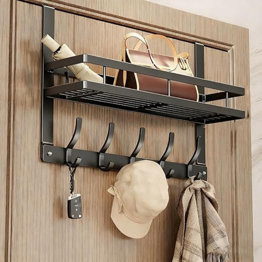 🚪 LIMITED‑TIME 50% OFF! 🧺 Over The Door Hooks with Storage Basket – Heavy‑Duty Carbon Steel, 50 lbs Capacity & Tool‑Free Fit 🧥