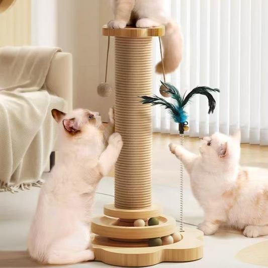 🐾 2026 Sale — Over 13,900 Sold! 🐱 Multifunctional Cat Activity Center with Scratcher and Toys – Sisal Post, Ball Track & Feather Toy 🎯