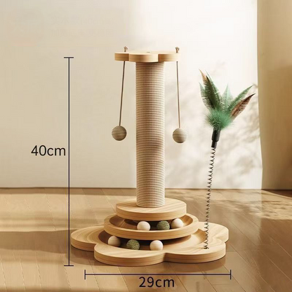 🐾 2026 Sale — Over 13,900 Sold! 🐱 Multifunctional Cat Activity Center with Scratcher and Toys – Sisal Post, Ball Track & Feather Toy 🎯