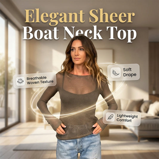 💐49% OFF! Women's Sheer Long Sleeve Boat Neck Top – Lightweight & Stylish 🌊✨【Limited Offer】