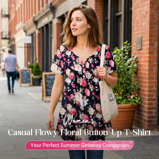 👚 LIMITED-TIME 50% OFF! ✨ Women’s Flowy Floral Button-Up Tee – Casual, Breezy, Versatile 🌸