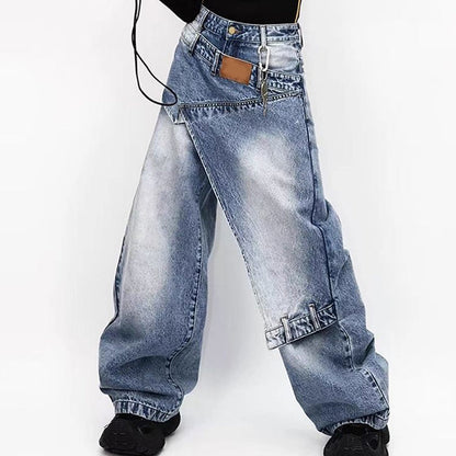 👖 60% OFF NOW! 🎁 Women's Asymmetrical Waist Wide-Leg Denim Jeans – Unique design & stretchy fit – Trendy silhouette, perfect for casual or dressy looks ✨