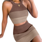 🌊 LIMITED-TIME 50% OFF! 💥 Chic Gradient Knit Skirt Set – Halter Crop Top, Bodycon Fit, Ribbed Knit ✨