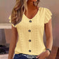 👚 50% OFF NOW! 🌸 Women's Summer V-Neck Eyelet Top – Jacquard Fabric & Ruffle Sleeves – Breathable Elegance ☀️