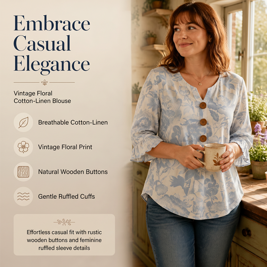 👚🪵 50% OFF! 🌸Vintage Floral Linen Blouse – Romantic & breathable.