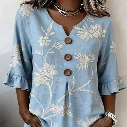 👚🪵 50% OFF! 🌸Vintage Floral Linen Blouse – Romantic & breathable.