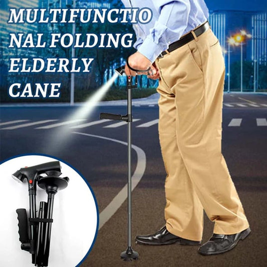 🦯💡 50% OFF! Multifunction Folding Walking Cane – Built-In Light, Emergency Alarm, Quad Base & 5-Level Height