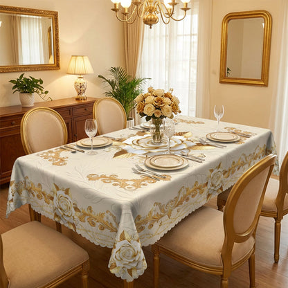 🌸🍽️ 50% OFF! Waterproof Gold Rose Tablecloth – Embossed Effect, Stain-Resistant, Elegant