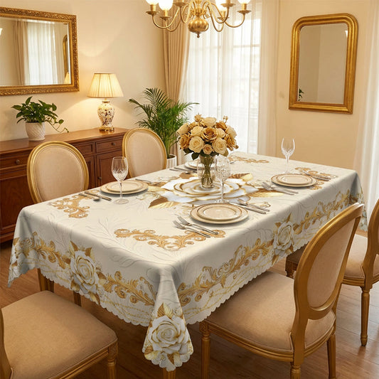 🌸🍽️ 50% OFF! Waterproof Gold Rose Tablecloth – Embossed Effect, Stain-Resistant, Elegant