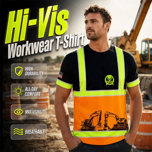 👷‍♂️🔦 LIMITED TIME 50% OFF! 🦺High-Visibility Work T-Shirt – Neon bright & reflective stripes – Stay seen, stay safe on site.