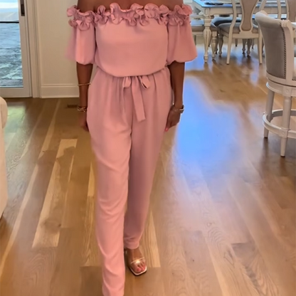 🌸🌊✨ 50% OFF! Off-Shoulder Frill Jumpsuit – Elegant, breezy, perfect for holidays.