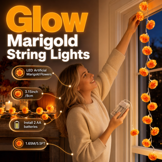 🌼🧡 50% OFF! 💡Artificial Marigold Flower LED String Light – Festive Halloween & Autumn Decor.