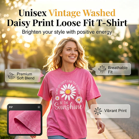 🌿👚 LIMITED TIME 50% OFF! ☁️Daisy Print Washed Tee – Breathable blend & effortless fit – Your new favorite top for any season.