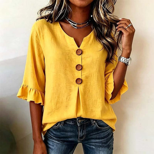 👚🌸✨ 50% OFF! V-Neck Ruffle Blouse – Elegant, feminine, lightweight.