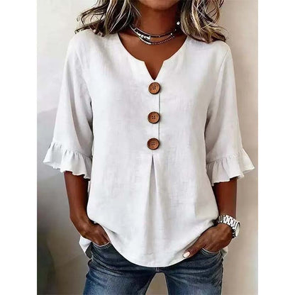 👚🌸✨ 50% OFF! V-Neck Ruffle Blouse – Elegant, feminine, lightweight.