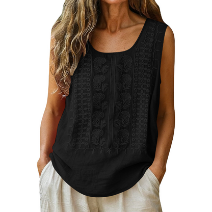 🍃☁️ 50% OFF! 🌿Cotton Linen Embroidered Tank – Breathable & lightweight – All-day comfort.
