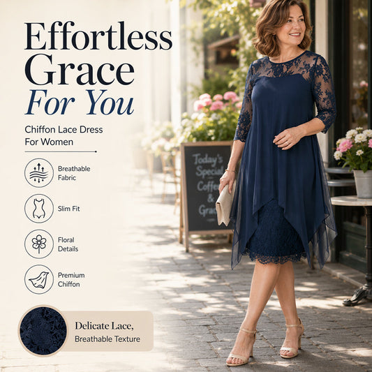 👗✨ LIMITED TIME 50% OFF! 🌹Women's Lace Splicing Midi Dress – Delicate lace & 3/4 sleeves – Effortless romance for any occasion.