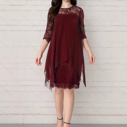 👗✨ LIMITED TIME 50% OFF! 🌹Women's Lace Splicing Midi Dress – Delicate lace & 3/4 sleeves – Effortless romance for any occasion.