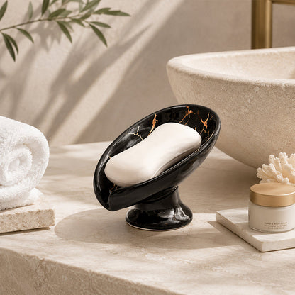 🧼 50% OFF NOW! 🍃 Ceramic Self-Draining Leaf Soap Dish – Elegant Pedestal Design, Keeps Soap Dry & Lasting Longer 🏠