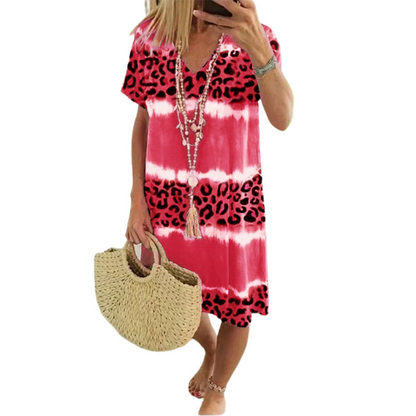 🎨👗 LIMITED TIME 50% OFF! 🐆Tie Dye Leopard V-Neck Dress – Bold print & relaxed fit – Make a statement effortlessly. 🌟
