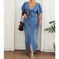 🌸🌀 LIMITED TIME 50% OFF! 👗V-Neck Denim Maxi Dress – Cinched waist & flowing length – Flatter your figure in style.