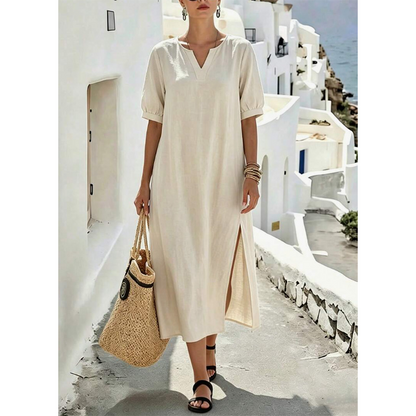 🌀✨ 50% OFF! 🌊V-Neck Dress with Side Slit – Flowy & graceful.