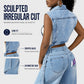 ✨💃 50% OFF! 👗Denim Vest Dress – High slit & longline style.
