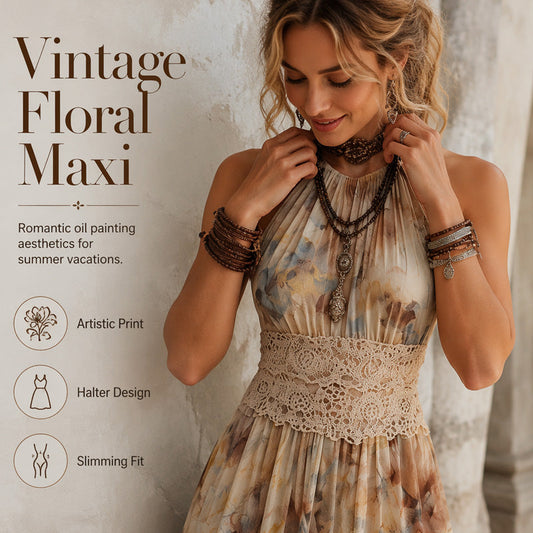 ☀️🌸 LIMITED TIME 50% OFF! 🌴Boho Halter Maxi Dress – Vacation-ready elegance.