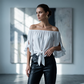 🌸👚 50% OFF! 🎀Off-Shoulder Bow Blouse – Sweet & chic.