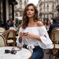 🌸👚 50% OFF! 🎀Off-Shoulder Bow Blouse – Sweet & chic.