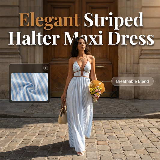 ☀️🌸 50% OFF! 🏖️Halter Striped Maxi – Vacation-ready & effortless.