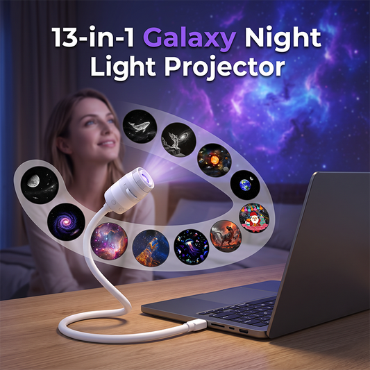 🌌 50% OFF NOW! 🌟 Galaxy Projector Lamp with Starry Discs – 13 Interchangeable Films, Flexible Gooseneck, USB Power ✨
