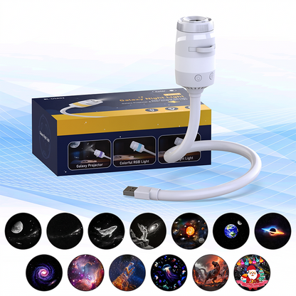 🌌 50% OFF NOW! 🌟 Galaxy Projector Lamp with Starry Discs – 13 Interchangeable Films, Flexible Gooseneck, USB Power ✨