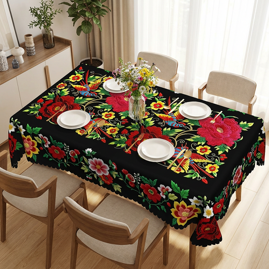 🌺 2026 Sale — Over 18,200 Sold! 🍽️ Scalloped Edge Tablecloth – Vibrant Mexican Floral Print, Spill-Proof & Soft Polyester | Elegant Dining Decor 🌟