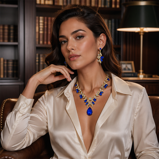 💎👑 50% OFF! Sparkling Teardrop Pendant Necklace and Earrings Set – Rhinestone, Lightweight, Perfect for Weddings & Events