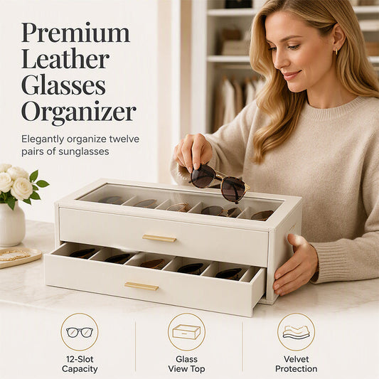 💓💫 50% OFF! 🕶️👓 2-Tier Sunglasses Organizer Box with Transparent Glass Top Display – Stylish, elegant, and space-saving. Perfect for everyday eyewear storage!😍 Loved by 4,521+ style enthusiasts!