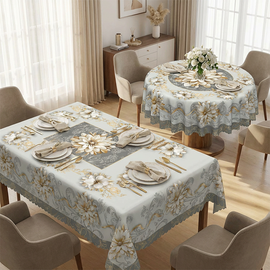 🌸🏗️ 50% OFF! 💫 Embossed Floral Waterproof Tablecloth – Oil-Proof, Wrinkle-Resistant Polyester – Round & Rectangular – Over 25,400 Sold