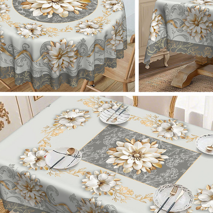 🌸🏗️ 50% OFF! 💫 Embossed Floral Waterproof Tablecloth – Oil-Proof, Wrinkle-Resistant Polyester – Round & Rectangular – Over 25,400 Sold