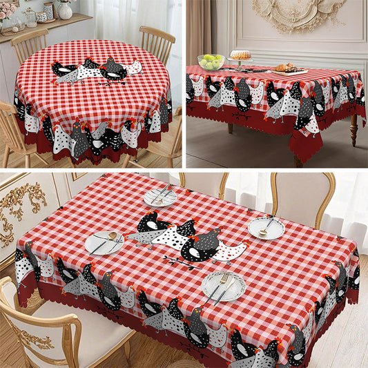 🏡 2026 Sale — Over 15,700 Sold! 🐓 Farmhouse Rooster Tablecloth – Red Buffalo Plaid, Spill Proof & Scalloped Lace Edge 🍽️