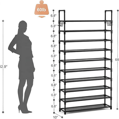 🏠✨50% OFF! 👠🗄️ 10-Tier Vertical Shoe Rack Organizer – Space-Saving Design, Large Capacity & Bonus Side Hooks. Over 14,291 Tidy Homes and Counting!✨