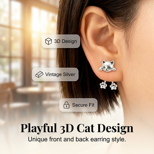 🐱💛 50% OFF! 3D Cute Peeking Cat Stud Earrings – Playful Front-Back Design, Vintage Finish & Lightweight