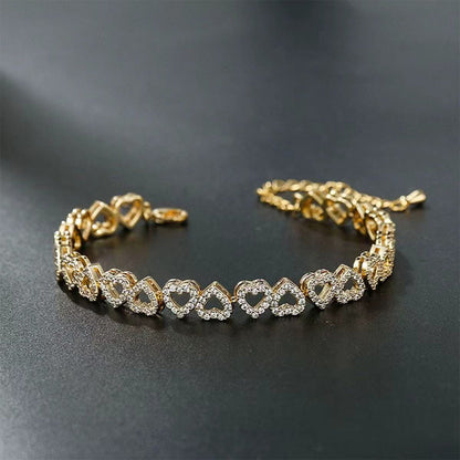 💎✨ 50% OFF! Women's Elegant Sparkling Heart Bracelet – Gold & Silver, Perfect Gift