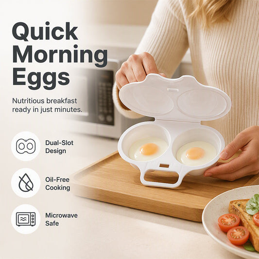 🥚⚡Buy 1 Get 1 Free! 🍳🏠 Dual Cavity Microwave Egg Poacher – Quick, oil-free cooking, food-grade PP, and versatile kitchen essential. Perfect for healthy everyday meals! ✨ Trusted by 8,347+ home cooks!