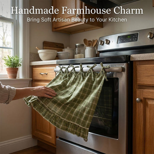 🎀 Farmhouse Ruffled Oven Door Skirt – Rustic, Easy Hang & Decorative