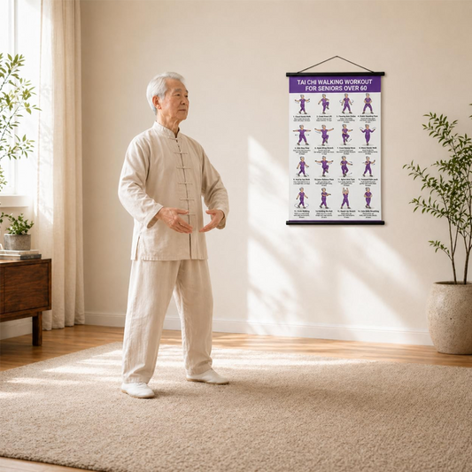 📜 LIMITED‑TIME 50% OFF! ☯️ Tai Chi Workout Poster for Seniors – 16 Step-by-Step Exercises, Walking & Chair Styles 👴