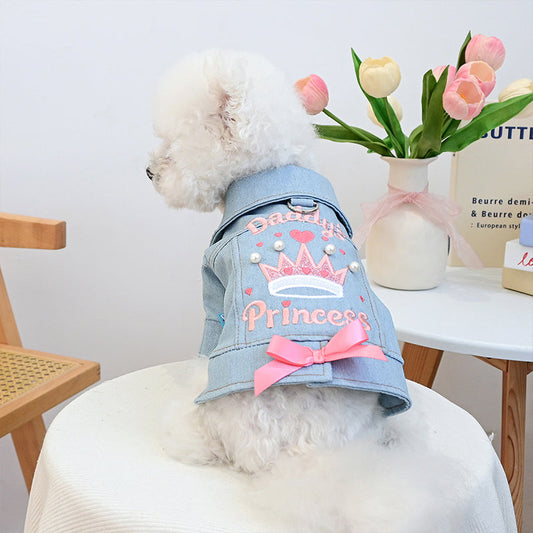 🐾 2026 Sale — Over 31,200 Sold! 👗 Cute Princess Denim Dog Jacket – Soft Embroidered Pet Coat for Daily Walks & Photos 🐶
