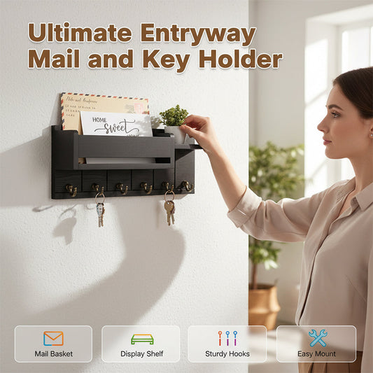 🏠 2026 Sale — Over 22,300 Sold! 🗝️ Wall-Mounted Mail & Key Holder – Spacious Basket, Display Shelf & Heavy-Duty Hooks 📬